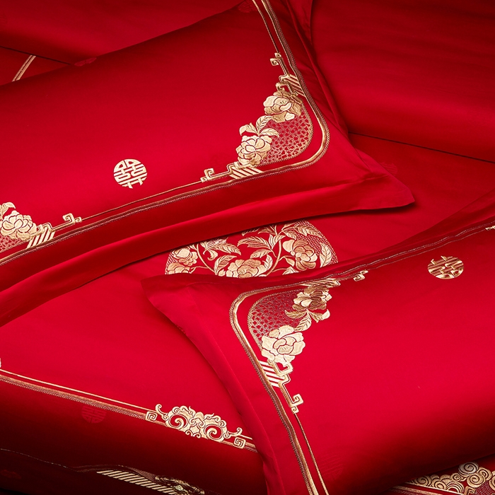 91家纺网 家纺一手货源 找家纺 红翻天婚庆 2026新款全棉纯棉刺绣款婚庆系列四件套多件套-贵族盛典系列 100S贵族盛典-金