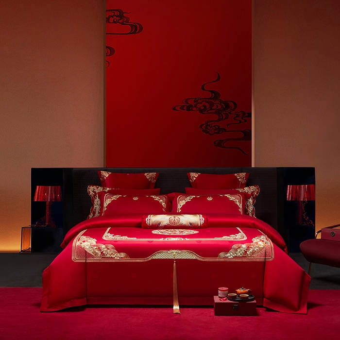 91家纺网 家纺一手货源 找家纺 红翻天婚庆 2026新款全棉纯棉刺绣款婚庆系列四件套多件套-贵族盛典系列 100S贵族盛典-金