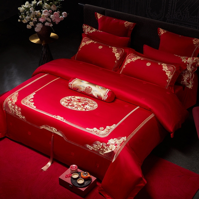 91家纺网 家纺一手货源 找家纺 红翻天婚庆 2026新款全棉纯棉刺绣款婚庆系列四件套多件套-贵族盛典系列 100S贵族盛典-金