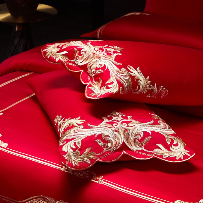 91家纺网 家纺一手货源 找家纺 红翻天婚庆 2026新款全棉纯棉刺绣款婚庆系列四件套多件套-贵族盛典系列 100S贵族盛典-金