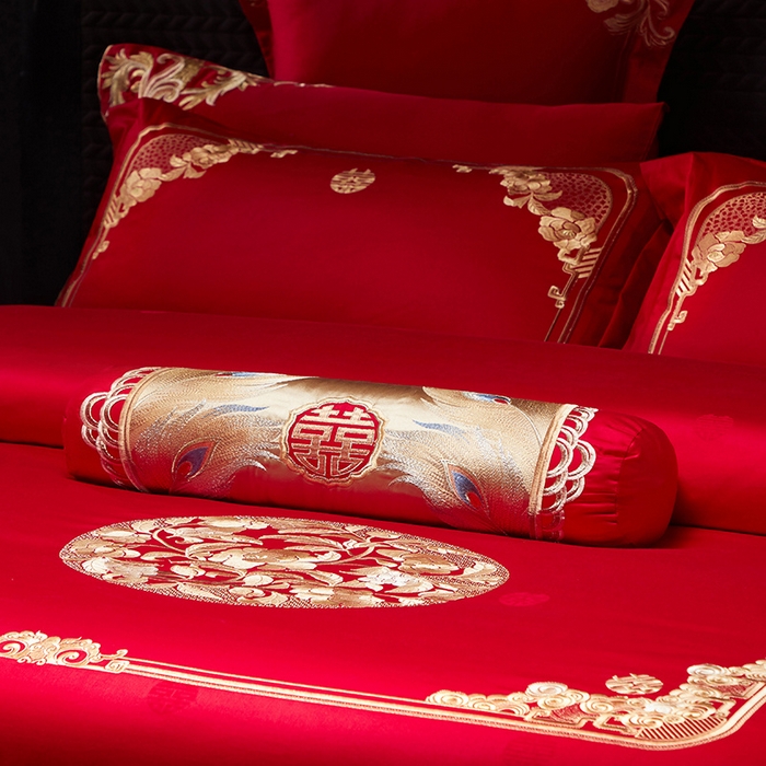 91家纺网 家纺一手货源 找家纺 红翻天婚庆 2026新款全棉纯棉刺绣款婚庆系列四件套多件套-贵族盛典系列 100S贵族盛典-金