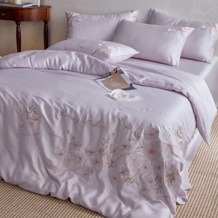 91家纺网 家纺一手货源 找家纺 爱缦 2026新款60支兰精天丝四件套--至真系列 浅紫