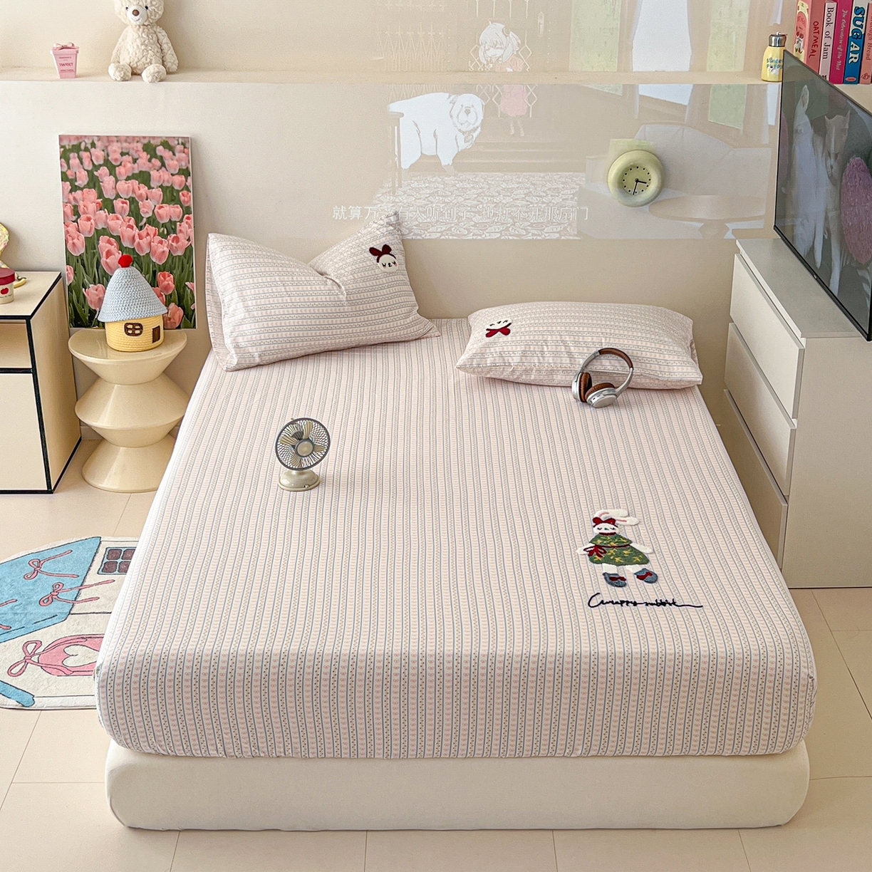 91家纺网 家纺一手货源 找家纺 舒居家纺 2026新款13070全棉纯棉毛巾绣单床笠床笠单件 友谊结