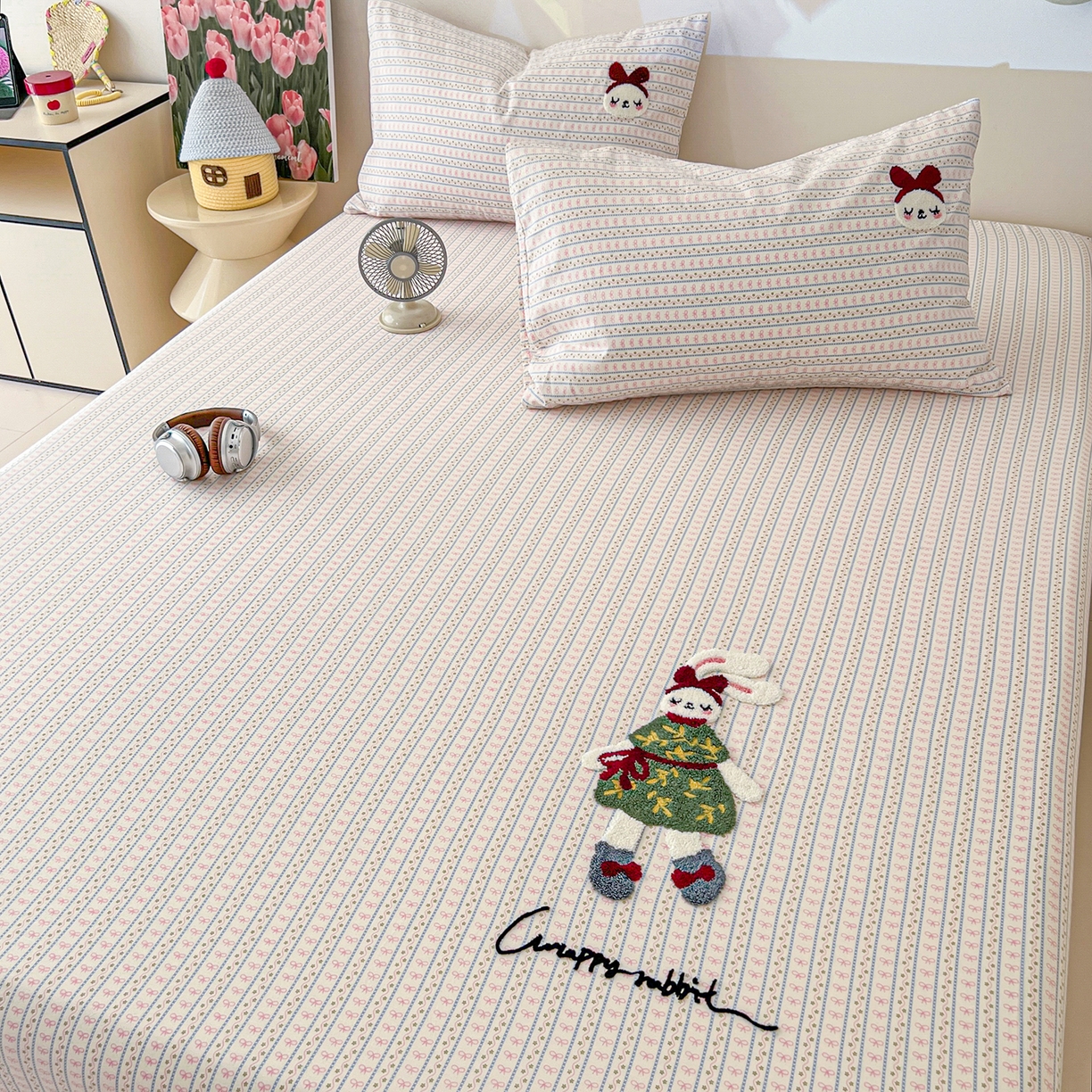 91家纺网 家纺一手货源 找家纺 舒居家纺 2026新款13070全棉纯棉毛巾绣单床笠床笠单件 友谊结