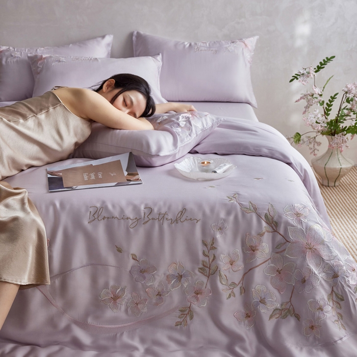 91家纺网 家纺一手货源 找家纺 爱缦 2026新款60支兰精天丝四件套--至真系列 浅紫