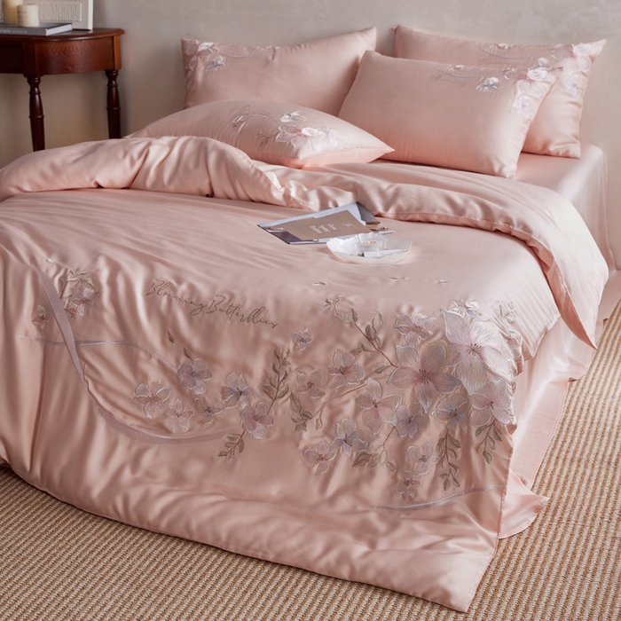 91家纺网 家纺一手货源 找家纺 爱缦 2026新款60支兰精天丝四件套--至真系列 玉粉