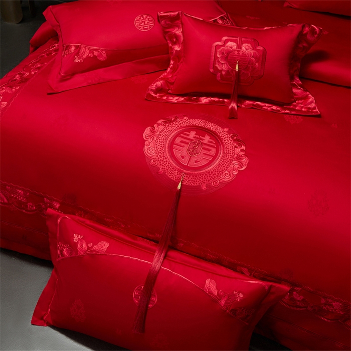 91家纺网 家纺一手货源 找家纺 （总）红翻天婚庆 2026新款全棉纯棉刺绣款婚庆系列四件套多件套-100S同心合意