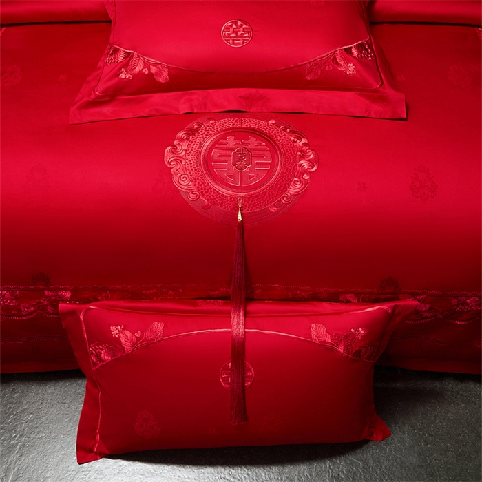 91家纺网 家纺一手货源 找家纺 （总）红翻天婚庆 2026新款全棉纯棉刺绣款婚庆系列四件套多件套-100S同心合意