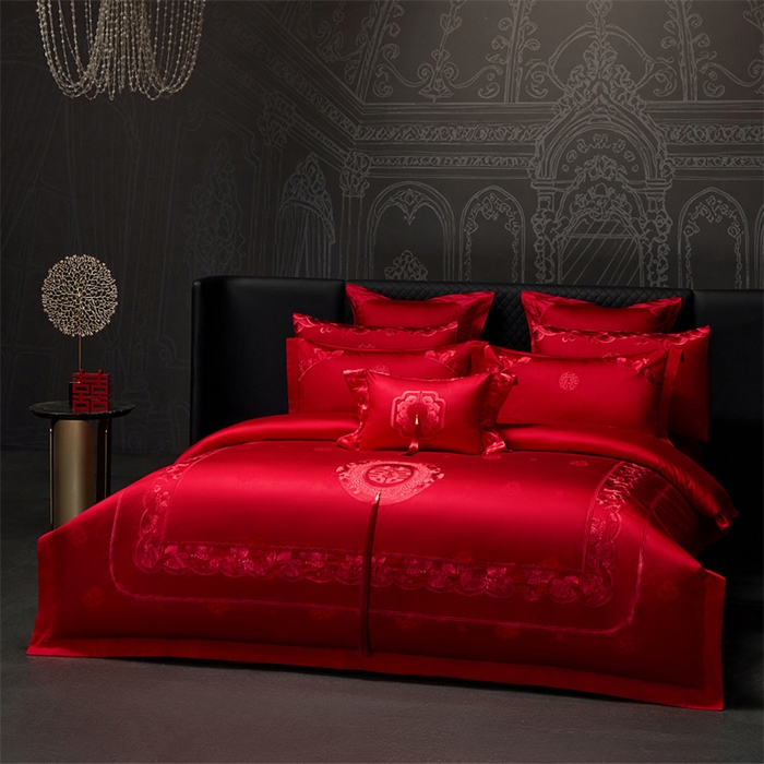 91家纺网 家纺一手货源 找家纺 （总）红翻天婚庆 2026新款全棉纯棉刺绣款婚庆系列四件套多件套-100S同心合意