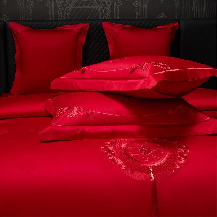 91家纺网 家纺一手货源 找家纺 （总）红翻天婚庆 2026新款全棉纯棉刺绣款婚庆系列四件套多件套-100S同心合意