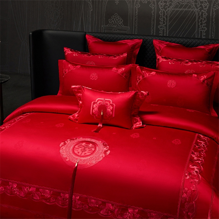 91家纺网 家纺一手货源 找家纺 （总）红翻天婚庆 2026新款全棉纯棉刺绣款婚庆系列四件套多件套-100S同心合意