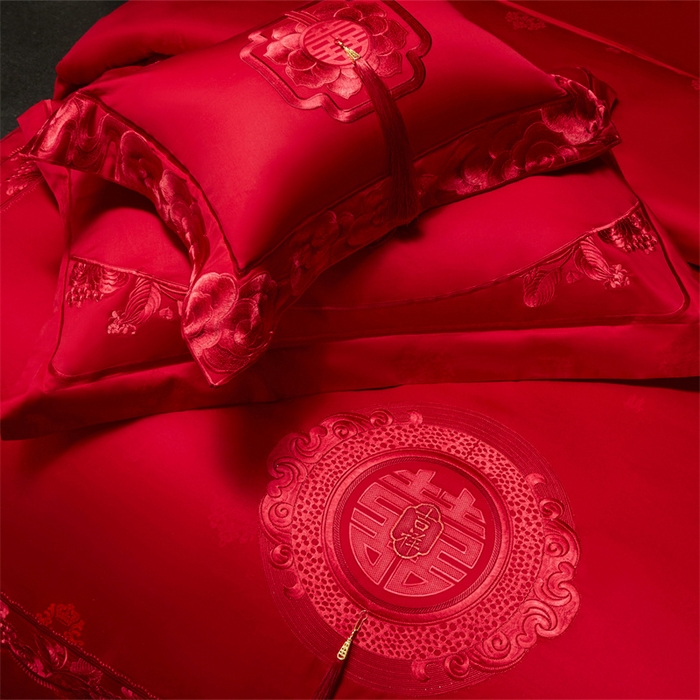 91家纺网 家纺一手货源 找家纺 （总）红翻天婚庆 2026新款全棉纯棉刺绣款婚庆系列四件套多件套-100S同心合意