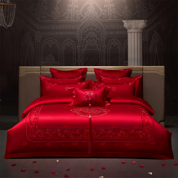 91家纺网 家纺一手货源 找家纺 （总）红翻天婚庆 2026新款全棉纯棉刺绣款婚庆系列四件套多件套-100S同心合意,同心合意