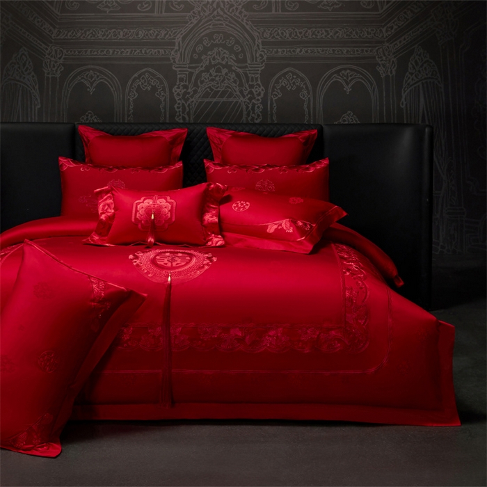 91家纺网 家纺一手货源 找家纺 （总）红翻天婚庆 2026新款全棉纯棉刺绣款婚庆系列四件套多件套-100S同心合意