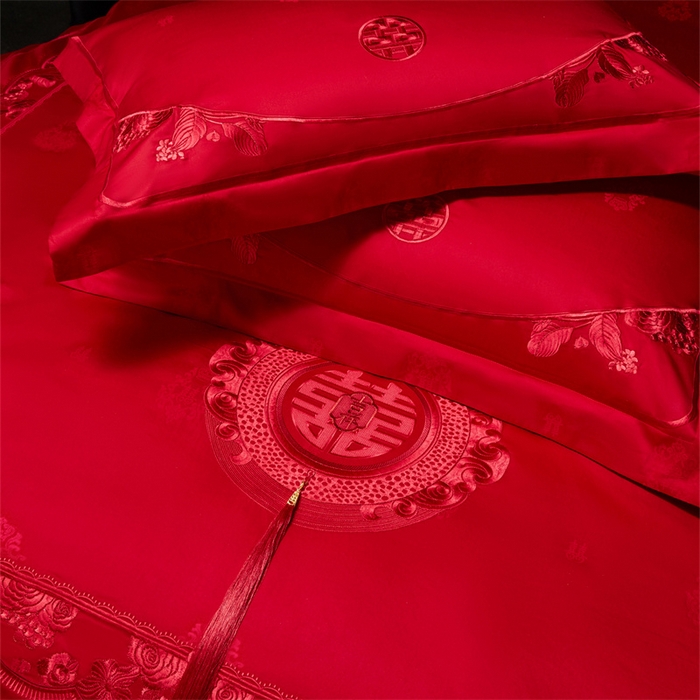 91家纺网 家纺一手货源 找家纺 （总）红翻天婚庆 2026新款全棉纯棉刺绣款婚庆系列四件套多件套-100S同心合意