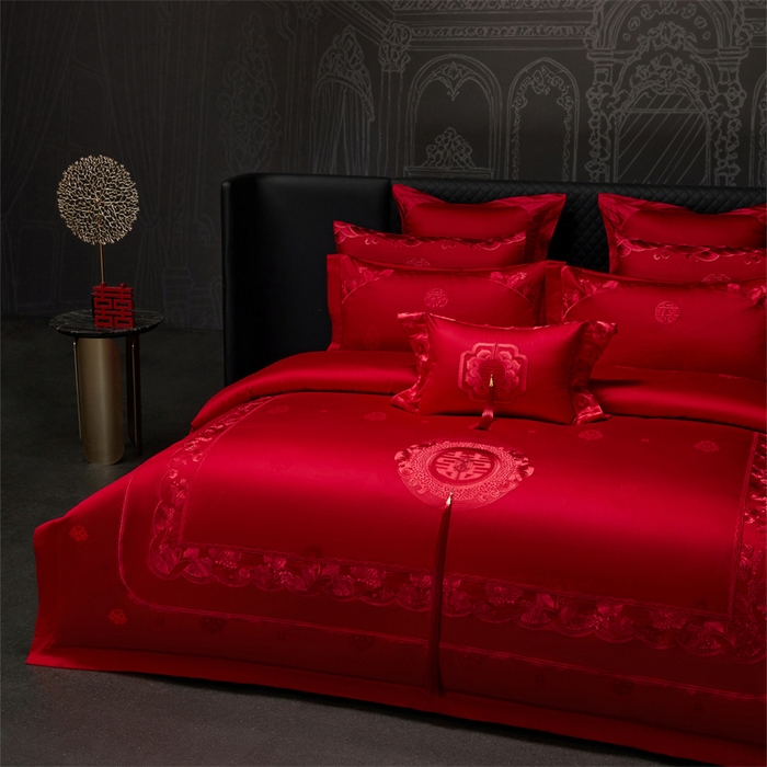 91家纺网 家纺一手货源 找家纺 （总）红翻天婚庆 2026新款全棉纯棉刺绣款婚庆系列四件套多件套-100S同心合意
