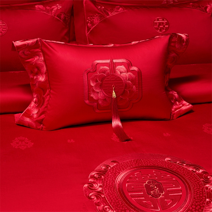 91家纺网 家纺一手货源 找家纺 （总）红翻天婚庆 2026新款全棉纯棉刺绣款婚庆系列四件套多件套-100S同心合意