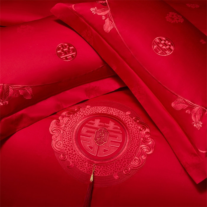 91家纺网 家纺一手货源 找家纺 （总）红翻天婚庆 2026新款全棉纯棉刺绣款婚庆系列四件套多件套-100S同心合意