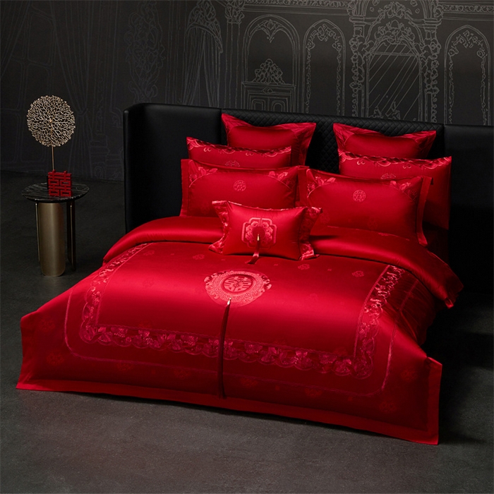 91家纺网 家纺一手货源 找家纺 （总）红翻天婚庆 2026新款全棉纯棉刺绣款婚庆系列四件套多件套-100S同心合意
