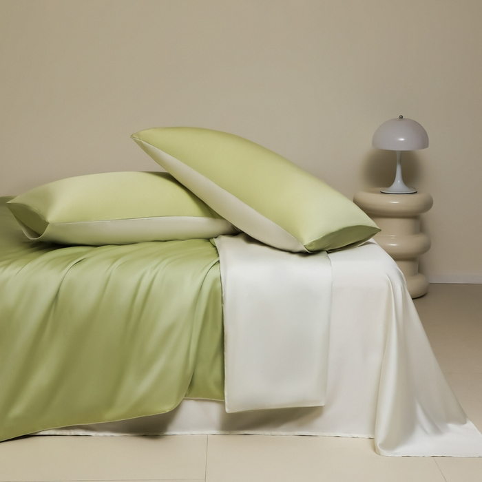 91家纺网 家纺一手货源 找家纺 缦绣阁家纺 2026新款夏季水洗冰丝轻奢四件套及丝滑裸睡被套被罩单品 果绿芝士