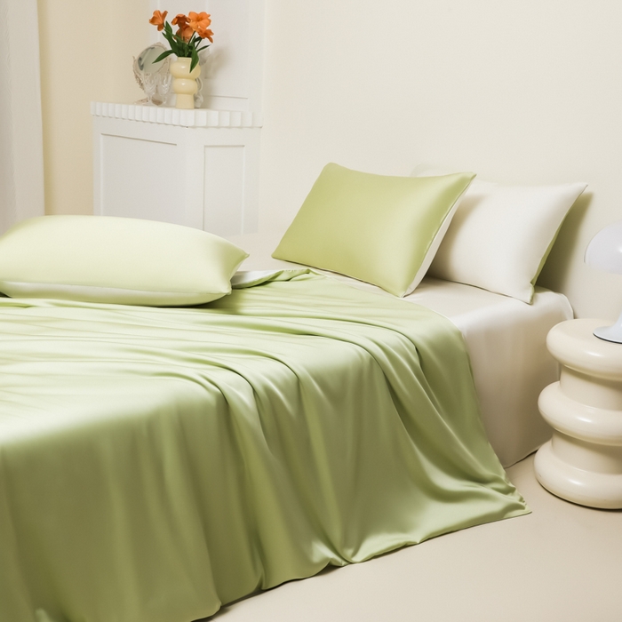 91家纺网 家纺一手货源 找家纺 缦绣阁家纺 2026新款夏季水洗冰丝轻奢四件套及丝滑裸睡被套被罩单品 果绿芝士