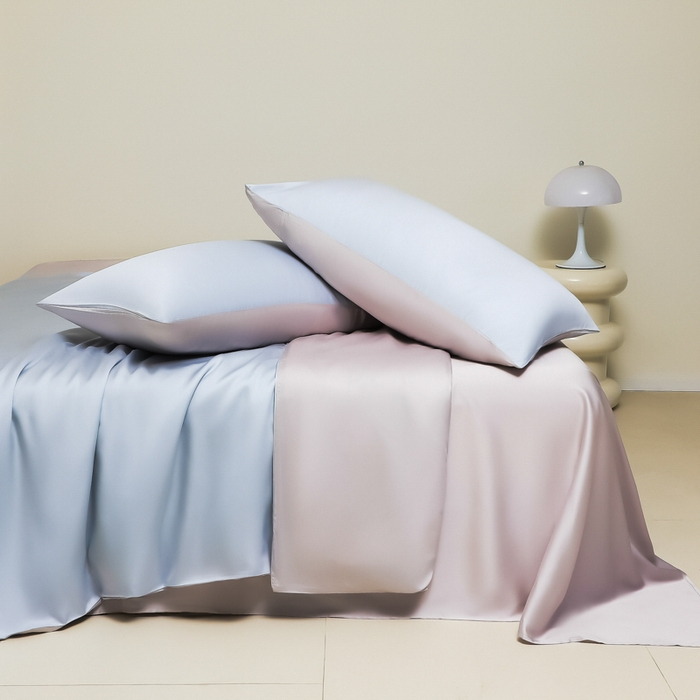 91家纺网 家纺一手货源 找家纺 缦绣阁家纺 2026新款夏季水洗冰丝轻奢四件套及丝滑裸睡被套被罩单品 碧湖兰青灰