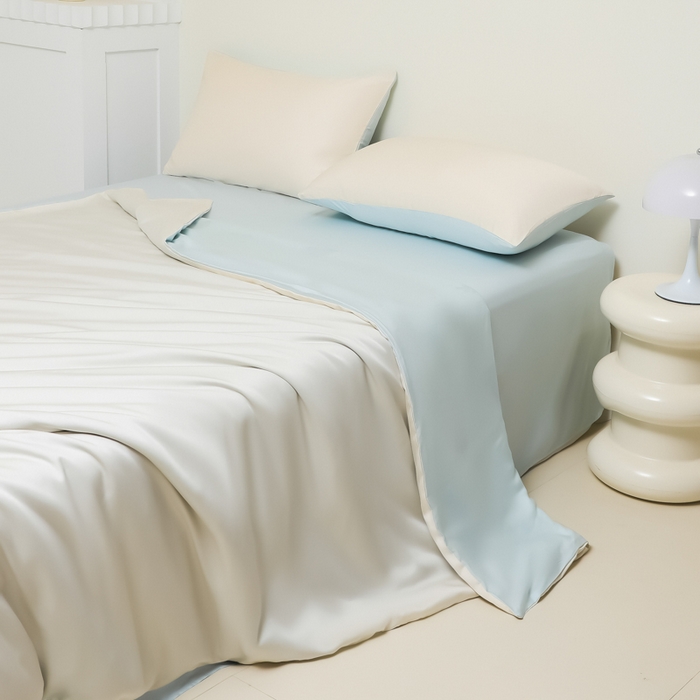 缦绣阁家纺 2026新款夏季水洗冰丝轻奢四件套及丝滑裸睡被套被罩单品 芝士碧湖兰