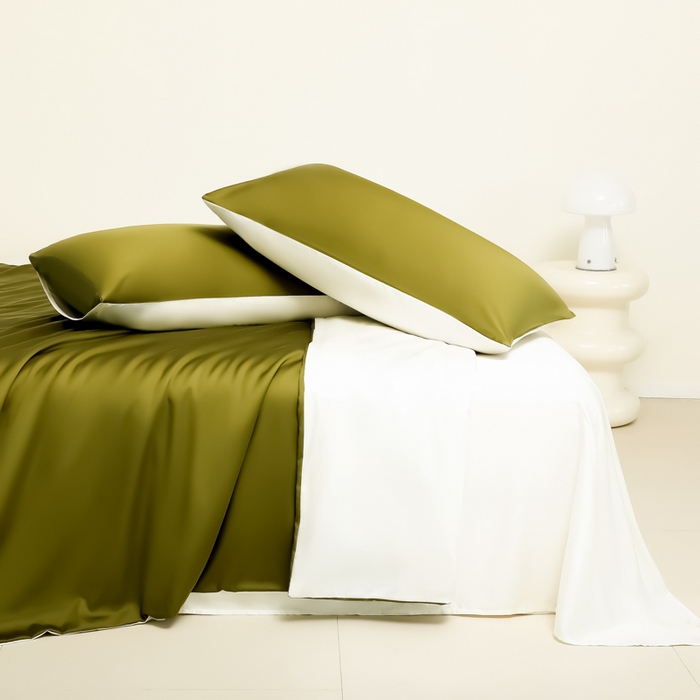 91家纺网 家纺一手货源 找家纺 缦绣阁家纺 2026新款夏季水洗冰丝轻奢四件套及丝滑裸睡被套被罩单品 橄榄绿芝士