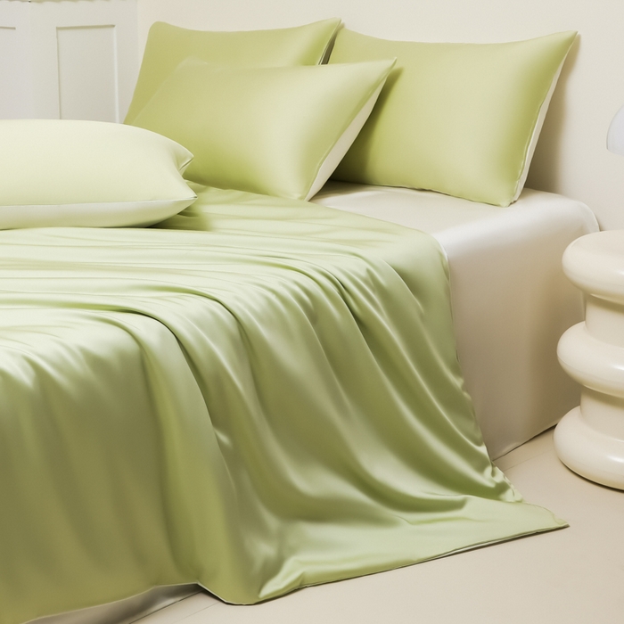 91家纺网 家纺一手货源 找家纺 缦绣阁家纺 2026新款夏季水洗冰丝轻奢四件套及丝滑裸睡被套被罩单品 果绿芝士