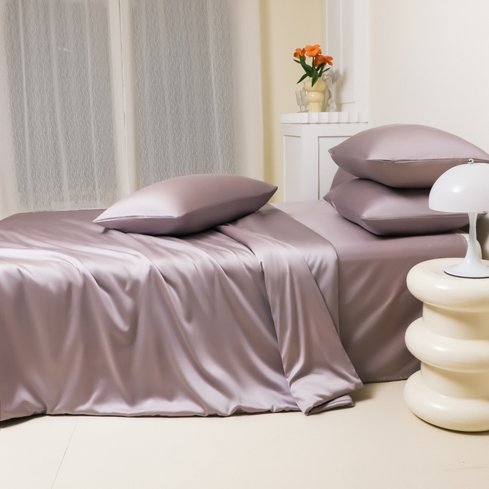 91家纺网 家纺一手货源 找家纺 缦绣阁家纺 2026新款夏季水洗冰丝轻奢四件套及丝滑裸睡被套被罩单品 椰子灰