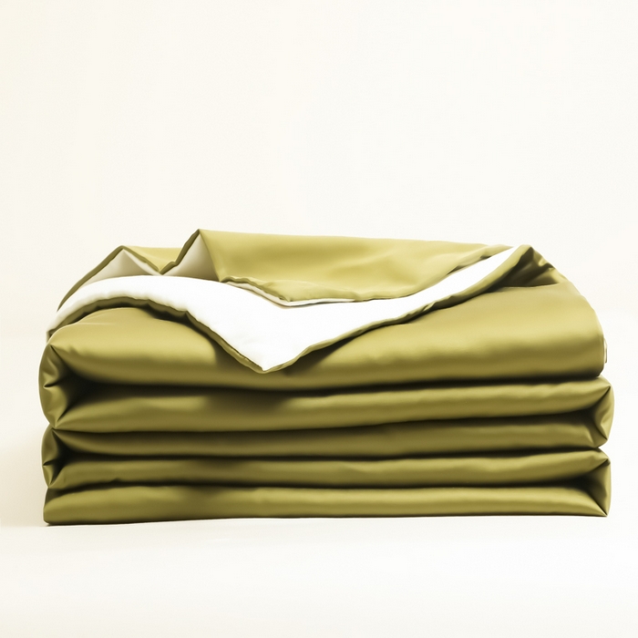 91家纺网 家纺一手货源 找家纺 缦绣阁家纺 2026新款夏季水洗冰丝轻奢四件套及丝滑裸睡被套被罩单品 橄榄绿芝士