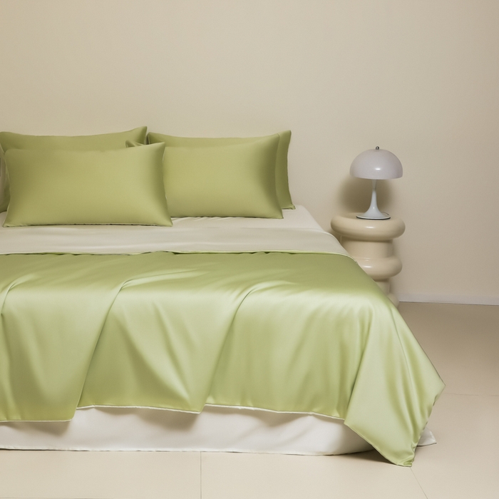 91家纺网 家纺一手货源 找家纺 缦绣阁家纺 2026新款夏季水洗冰丝轻奢四件套及丝滑裸睡被套被罩单品 果绿芝士