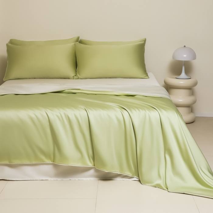 91家纺网 家纺一手货源 找家纺 缦绣阁家纺 2026新款夏季水洗冰丝轻奢四件套及丝滑裸睡被套被罩单品 果绿芝士