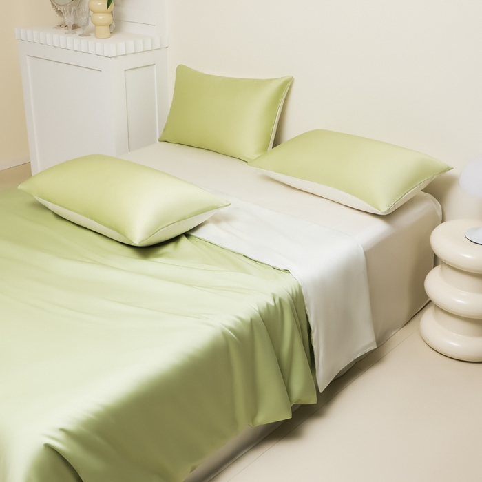 91家纺网 家纺一手货源 找家纺 缦绣阁家纺 2026新款夏季水洗冰丝轻奢四件套及丝滑裸睡被套被罩单品 果绿芝士