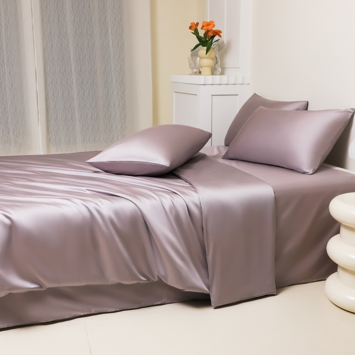 91家纺网 家纺一手货源 找家纺 缦绣阁家纺 2026新款夏季水洗冰丝轻奢四件套及丝滑裸睡被套被罩单品 椰子灰