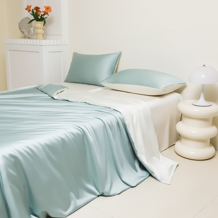 缦绣阁家纺 2026新款夏季水洗冰丝轻奢四件套及丝滑裸睡被套被罩单品 水绿芝士