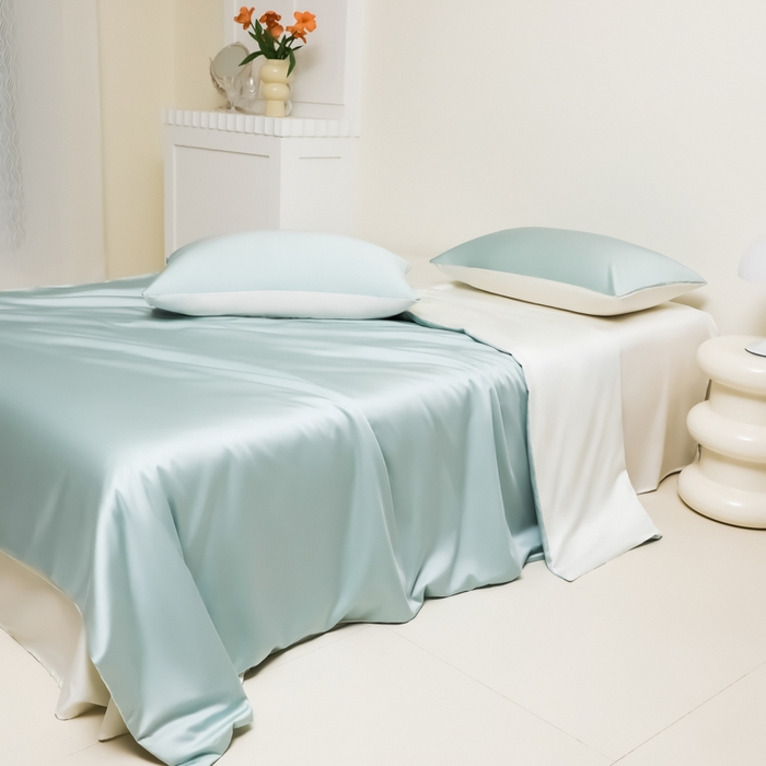 91家纺网 家纺一手货源 找家纺 缦绣阁家纺 2026新款夏季水洗冰丝轻奢四件套及丝滑裸睡被套被罩单品 水绿芝士