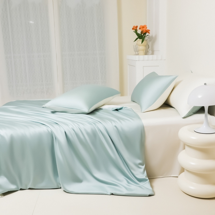 91家纺网 家纺一手货源 找家纺 缦绣阁家纺 2026新款夏季水洗冰丝轻奢四件套及丝滑裸睡被套被罩单品 水绿芝士