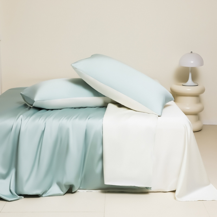 91家纺网 家纺一手货源 找家纺 缦绣阁家纺 2026新款夏季水洗冰丝轻奢四件套及丝滑裸睡被套被罩单品 水绿芝士