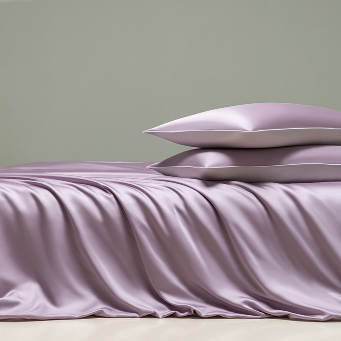 91家纺网 家纺一手货源 找家纺 缦绣阁家纺 2026新款夏季轻奢水洗仿真丝四件套凉感丝床单被套纯色冰丝床笠双人三件套 麻绳款-刲信紫+灰