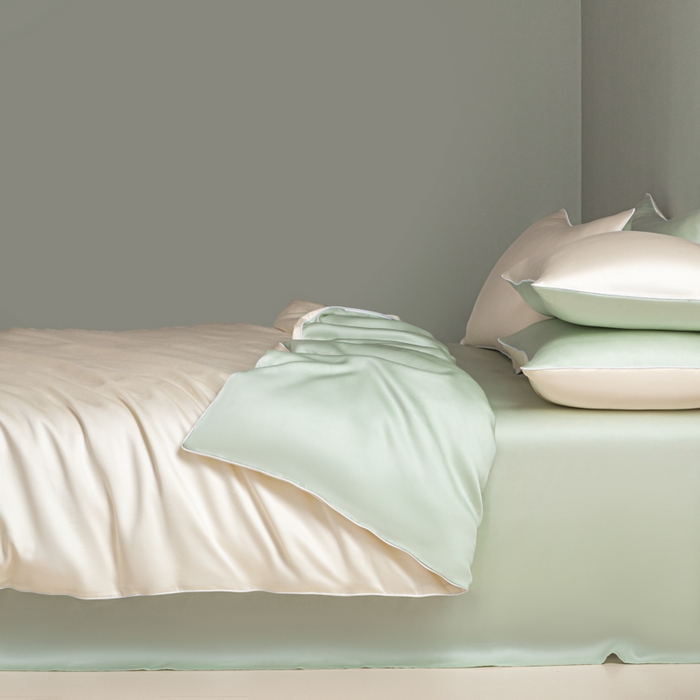 91家纺网 家纺一手货源 找家纺 缦绣阁家纺 2026新款夏季轻奢水洗仿真丝四件套凉感丝床单被套纯色冰丝床笠双人三件套 麻绳款-芝士果绿