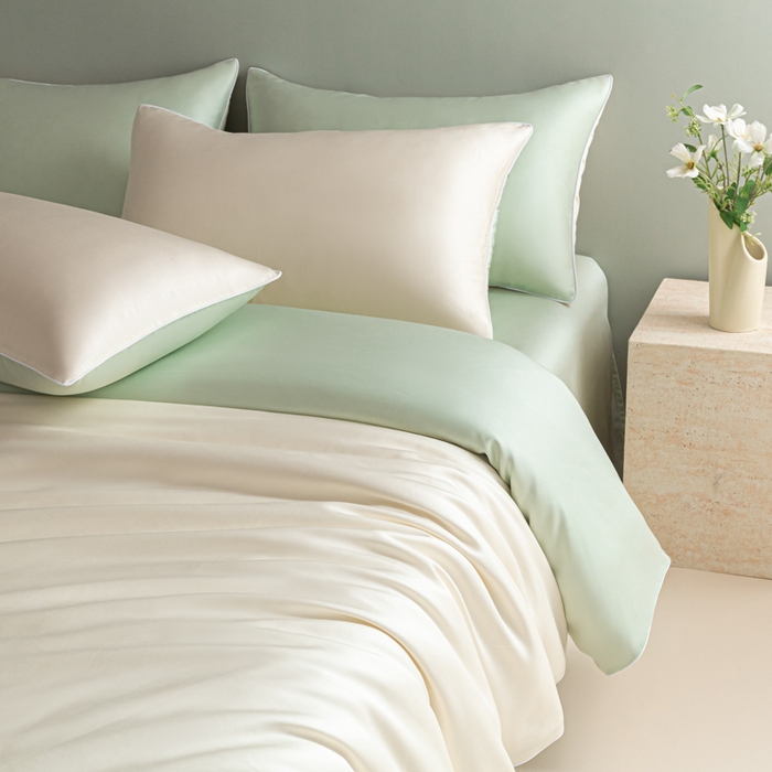 91家纺网 家纺一手货源 找家纺 缦绣阁家纺 2026新款夏季轻奢水洗仿真丝四件套凉感丝床单被套纯色冰丝床笠双人三件套 麻绳款-芝士果绿