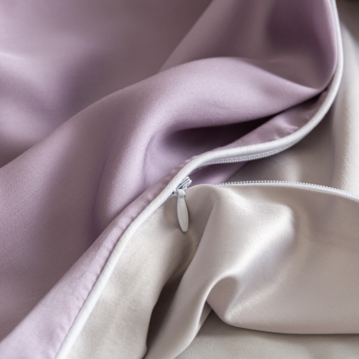 91家纺网 家纺一手货源 找家纺 缦绣阁家纺 2026新款夏季轻奢水洗仿真丝四件套凉感丝床单被套纯色冰丝床笠双人三件套 麻绳款-刲信紫+灰