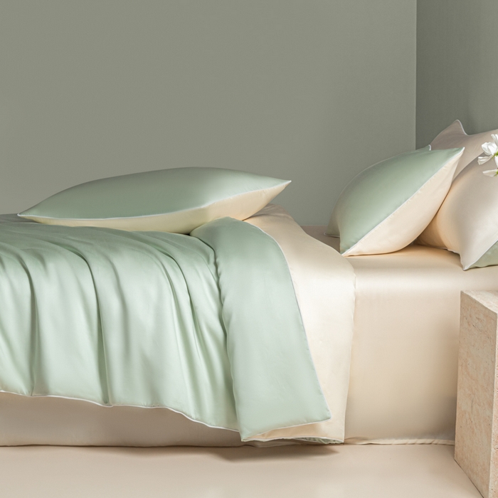 91家纺网 家纺一手货源 找家纺 缦绣阁家纺 2026新款夏季轻奢水洗仿真丝四件套凉感丝床单被套纯色冰丝床笠双人三件套 麻绳款-果绿芝士