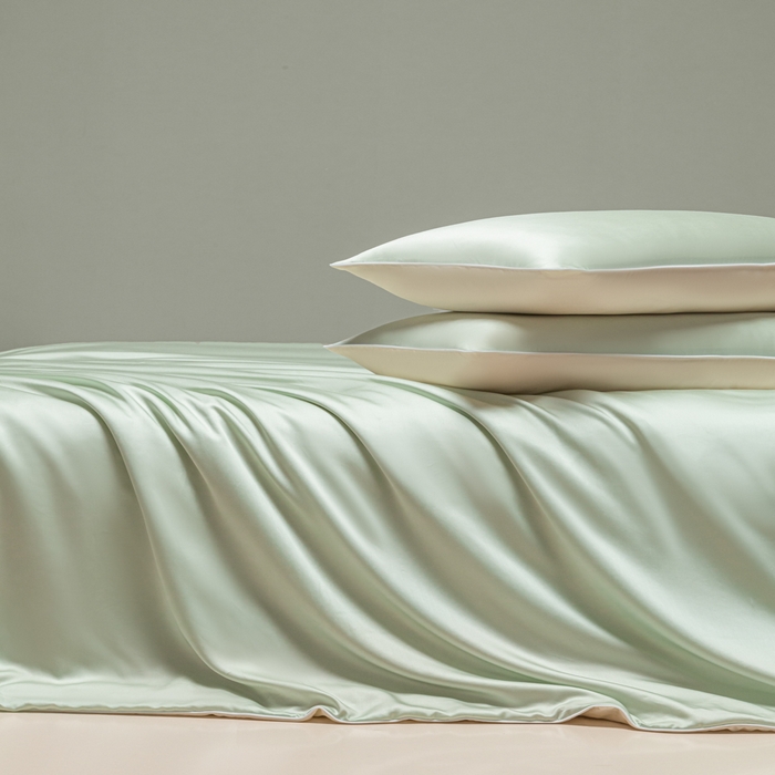 91家纺网 家纺一手货源 找家纺 缦绣阁家纺 2026新款夏季轻奢水洗仿真丝四件套凉感丝床单被套纯色冰丝床笠双人三件套 麻绳款-果绿芝士