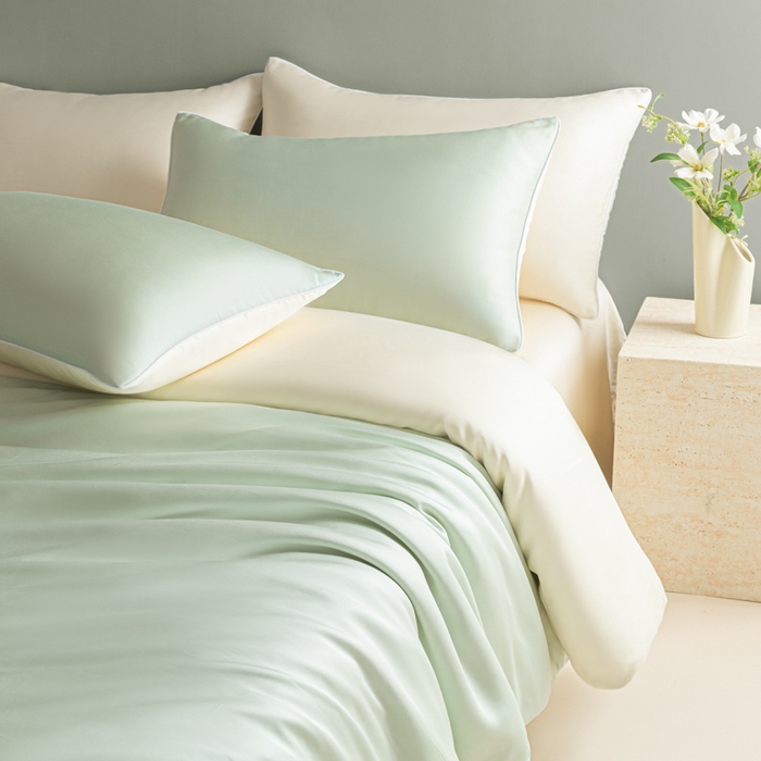 91家纺网 家纺一手货源 找家纺 缦绣阁家纺 2026新款夏季轻奢水洗仿真丝四件套凉感丝床单被套纯色冰丝床笠双人三件套 麻绳款-果绿芝士