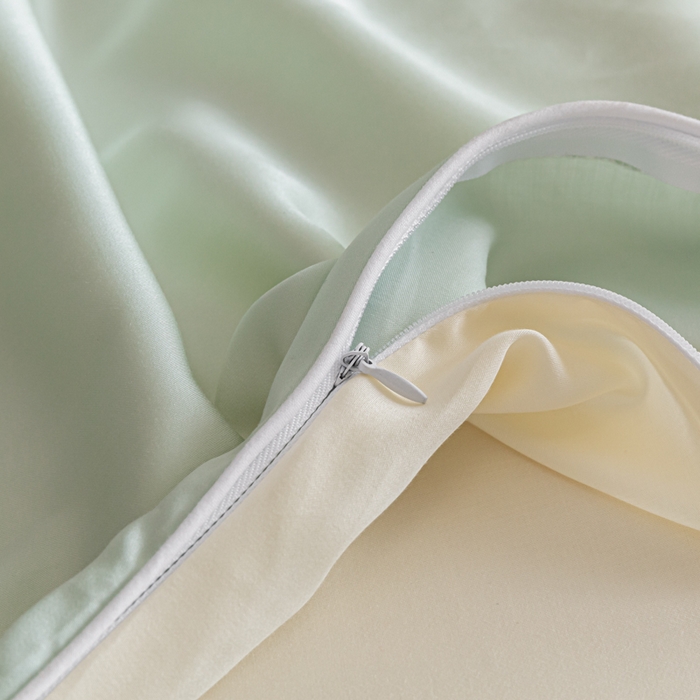 91家纺网 家纺一手货源 找家纺 缦绣阁家纺 2026新款夏季轻奢水洗仿真丝四件套凉感丝床单被套纯色冰丝床笠双人三件套 麻绳款-果绿芝士