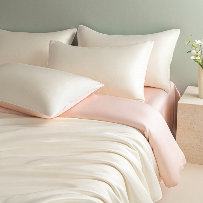 91家纺网 家纺一手货源 找家纺 缦绣阁家纺 2026新款夏季轻奢水洗仿真丝四件套凉感丝床单被套纯色冰丝床笠双人三件套 麻绳款-奶昔+粉