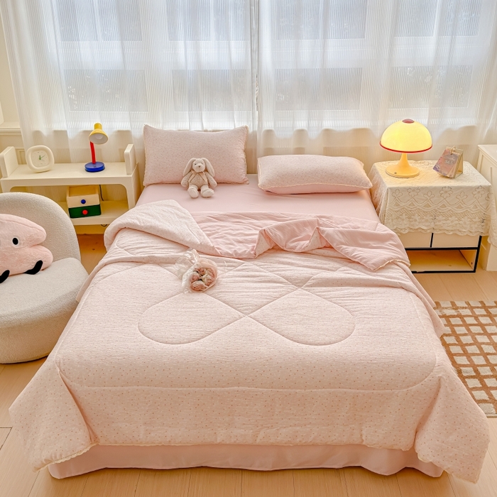 91家纺网 家纺一手货源 找家纺 水木坊 2026新款云感双层纱抗菌花边夏被夏凉被空调被-晴风系列 晴风-樱桃奶球