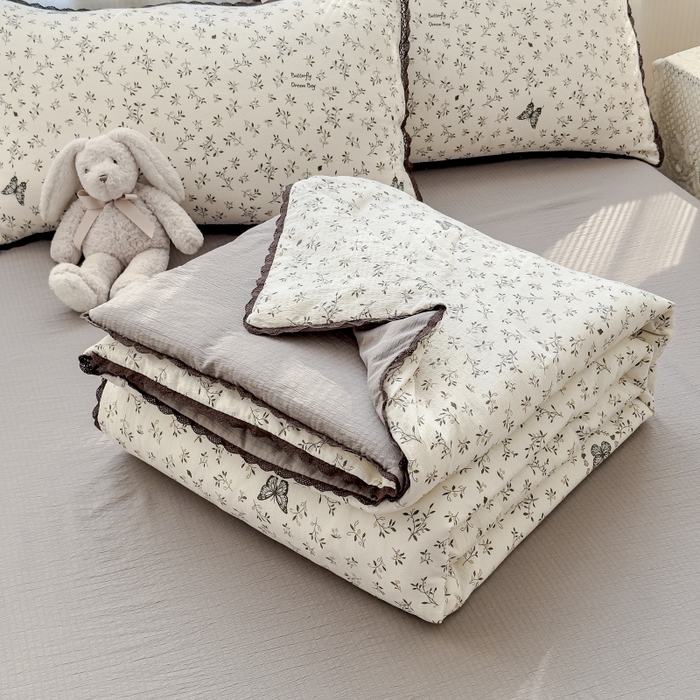 水木坊 2026新款云感双层纱抗菌花边夏被夏凉被空调被-晴风系列 晴风-困蝶